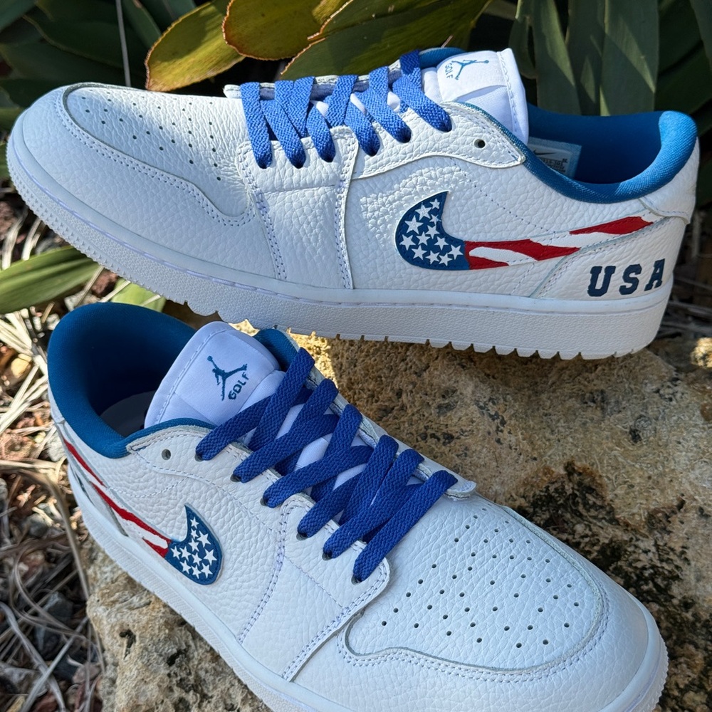 Air Jordan 1 Golf Low Triple White Custom- Ryder Cup USA Themed Colorway - Picture 3 of 6